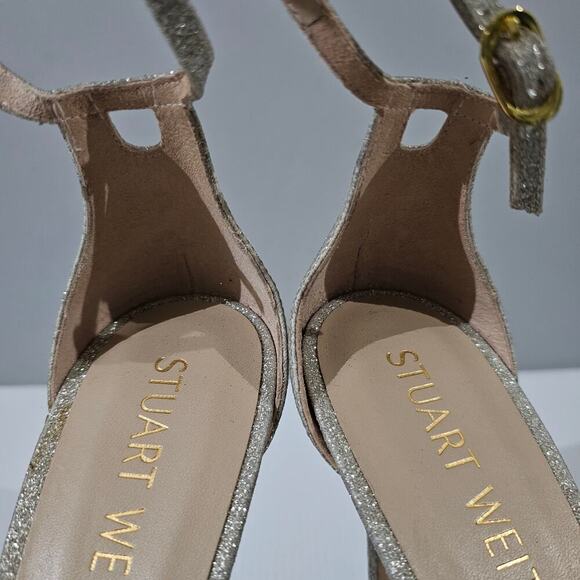 Stuart Weitzman Nudistdisco Pearl Heel 10.5 Metallic Stiletto Platform Evening - Picture 7 of 14